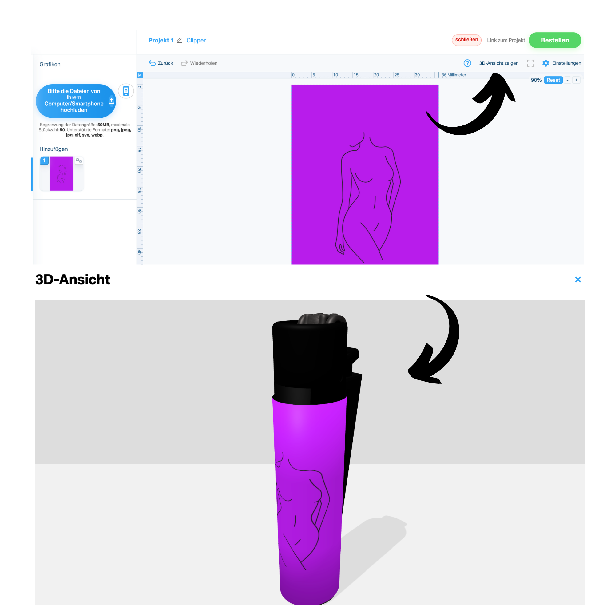 Personalisierte Clipper - 3D Vorschau